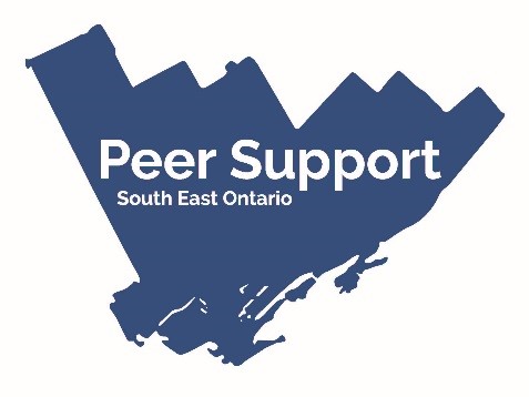 Blue background with Peer Support in large lettering and South East Ontario in smaller lettering.