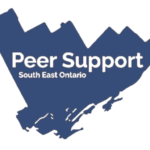 The Peer Support Logo. Blue paint with Peer Support in large letters and South East Ontarion in smaller letters.